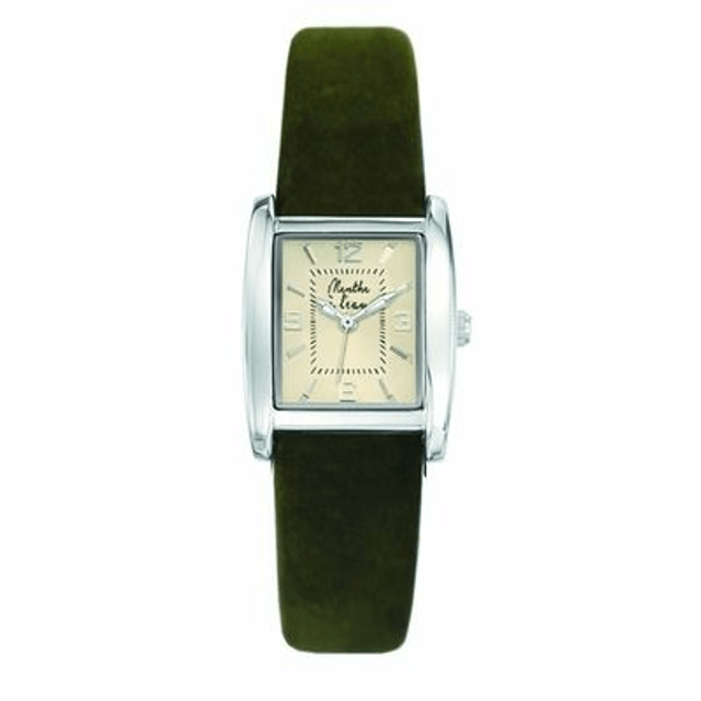 montre Menthe à L'eau la rectangle pour femme made in France et son bracelet cuir de couleur vert