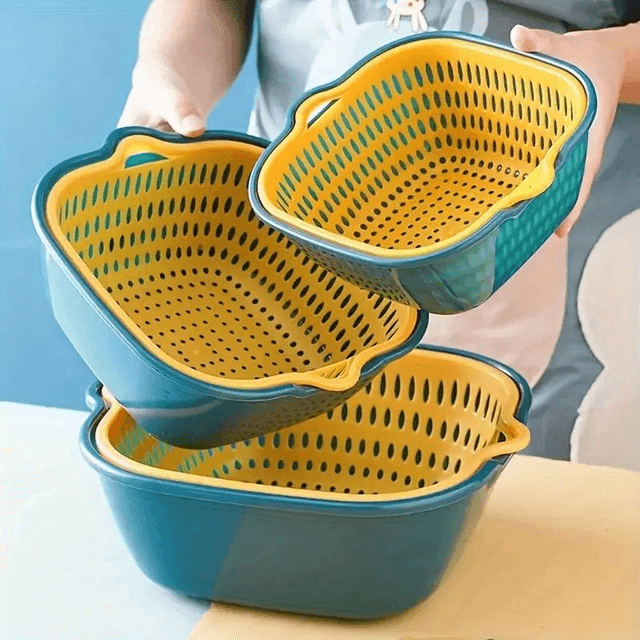  Cuvette de Lavage et passoire en Plastique à Double Couche 6 PC