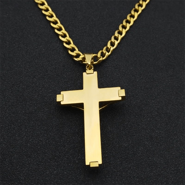 Collier croix plaqué or en acier inoxydable pour hommes