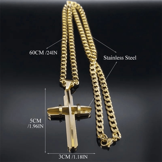 Collier croix marque Marie Perle pour homme et femme, en acier inoxydable plaqué or