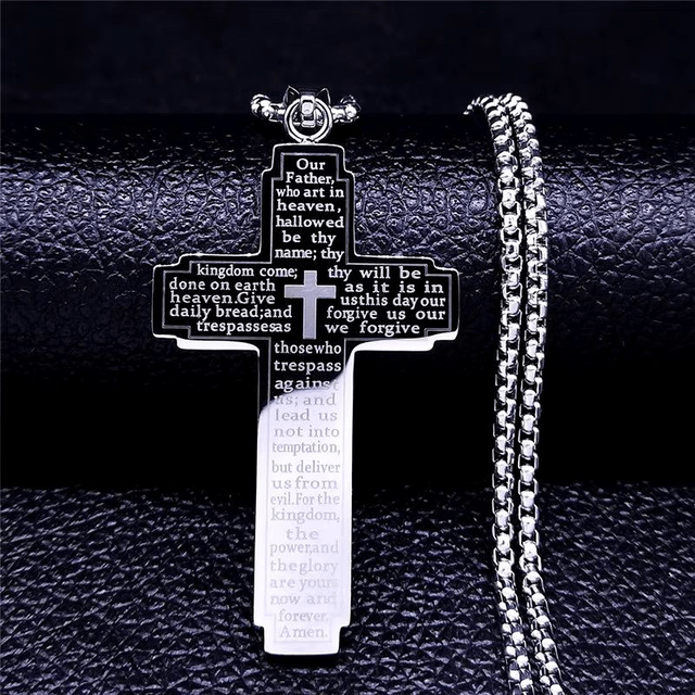 Collier de croix d'église pour hommes, acier inoxydable, argenté