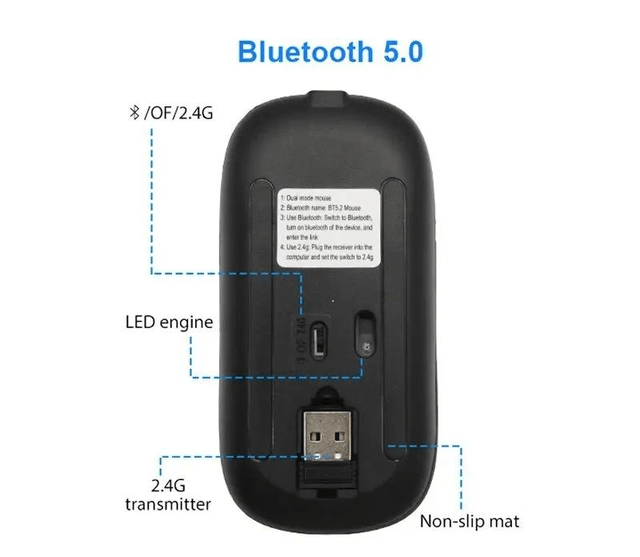 Souris Bluetooth sans fil aste RVB, souris d'ordinateur rétroéclairée par LED, (1)