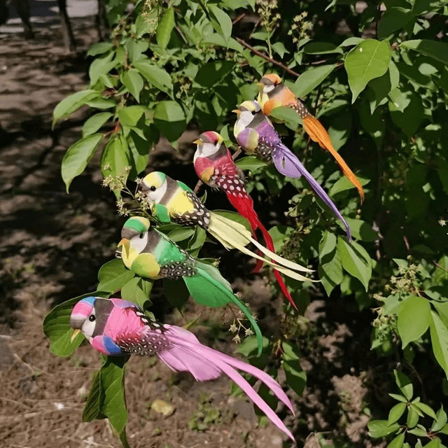 6 Oiseaux Artificiels à Longue Queue Style Déco avec clip