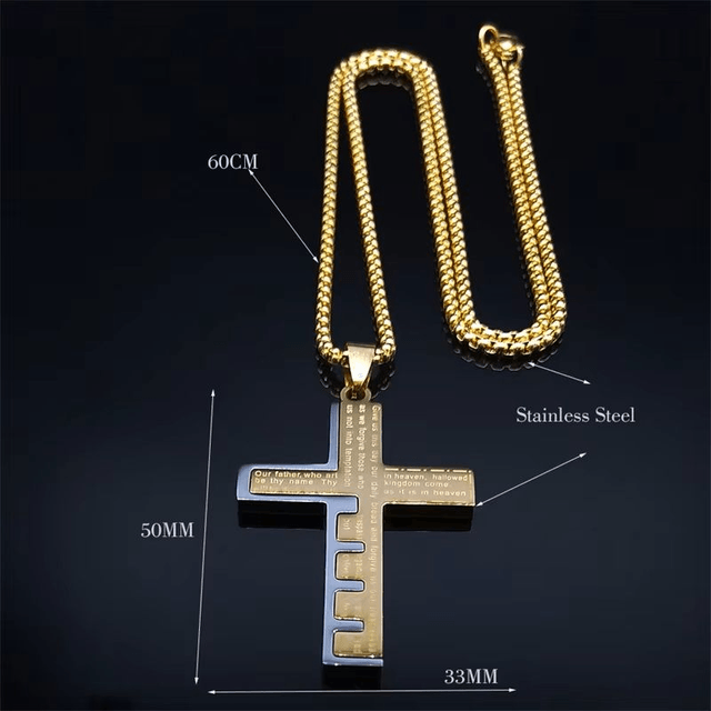 Collier de prière de croix d'église chrétienne pour hommes, acier inoxydable, doré