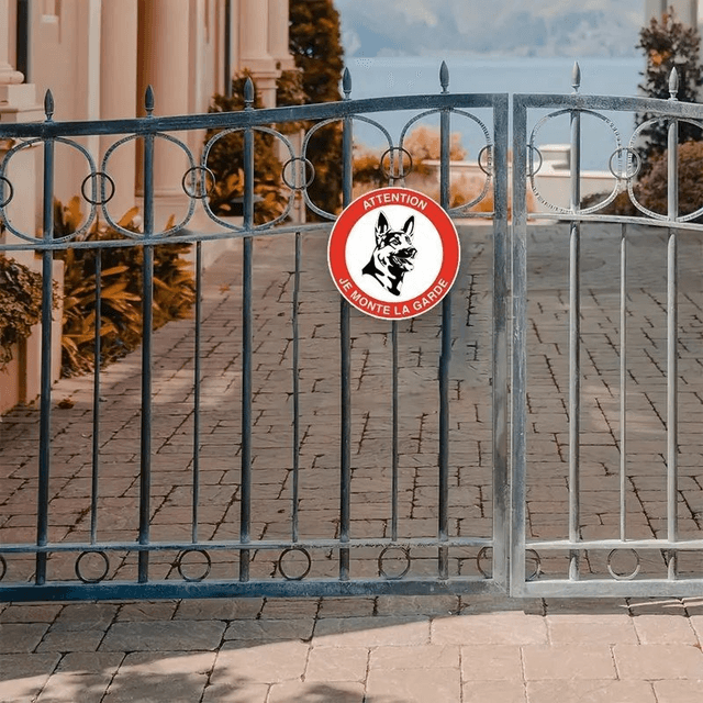Panneau d’avertissement pour chien de garde  Rond en Aluminium, Rouge & Blanc 
