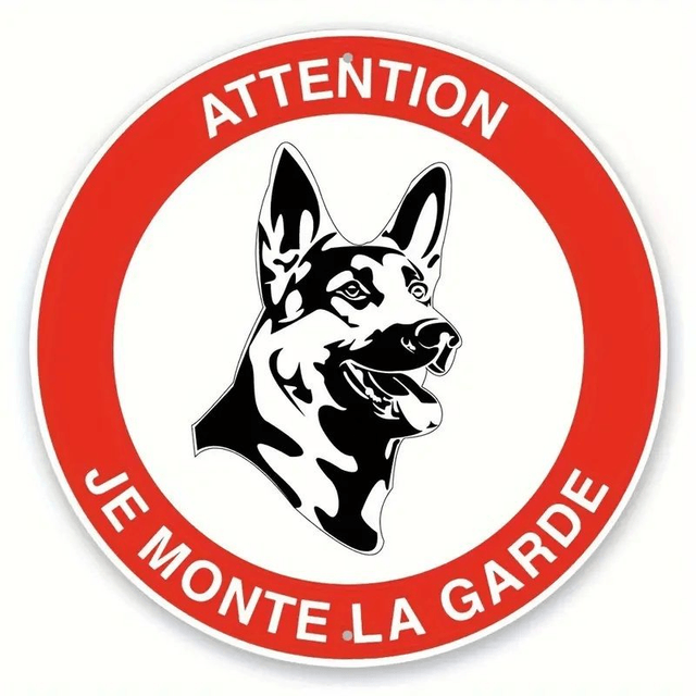 Panneau d’avertissement pour chien de garde  Rond en Aluminium, Rouge & Blanc 