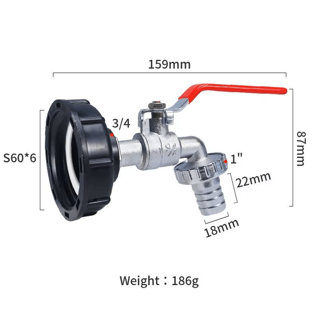 Robinet Cuve 1000L Raccord Robinet avec raccord de tuyau Filetage 3/4,