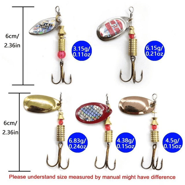 Leurre de pêche spinner cuillère en métal, kit de crochet de brochet, appâts artificiels, ensemble de 10 pièces