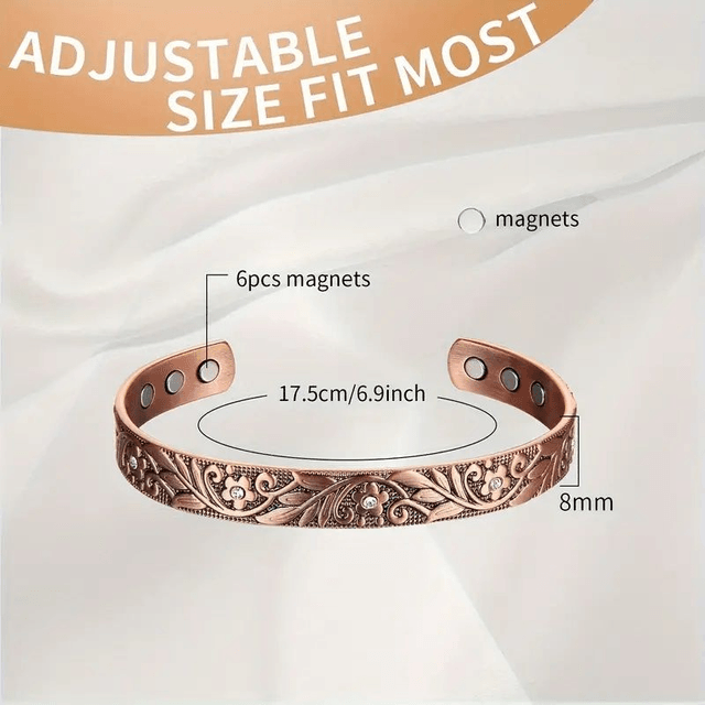 Bracelet magnétique en cuivre  à motif floral réglable hypoallergénique