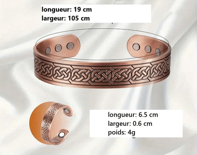 Bracelet magnétique en cuivre Ajustable pour Hommes + une bague cuivre offerte