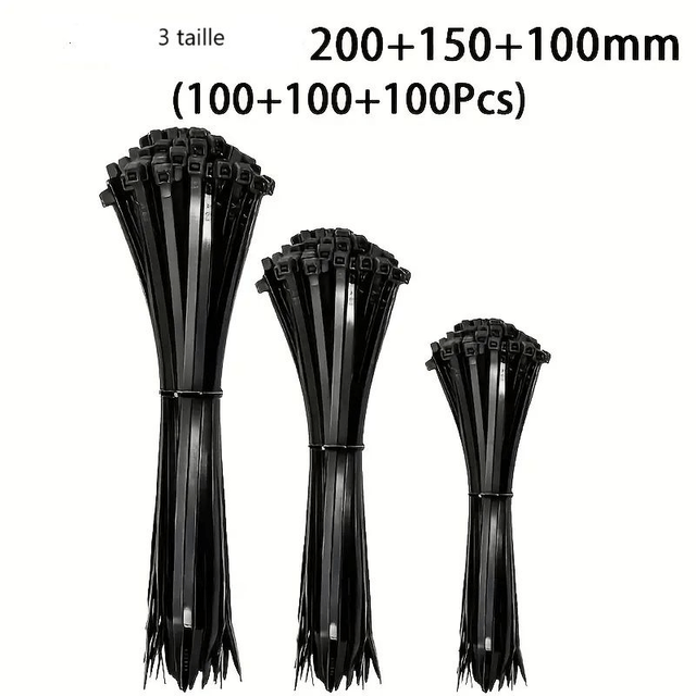 serre-câbles en nylon noir, 3 taille 10/15/20cm, 300PC