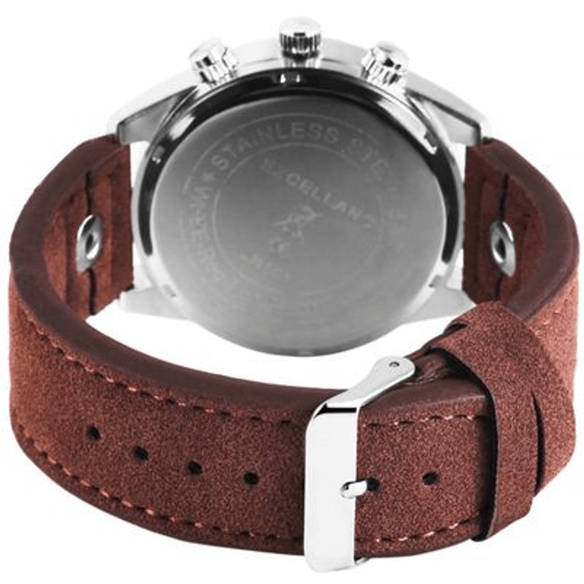 Montre marque Excellanc homme fond noir, bracelet cuir vintage de couleur Marron