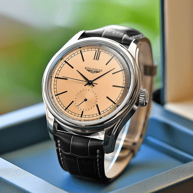 Montre bracelet cuir noir à quartz rétro ronde pour hommes étanche 3 bars