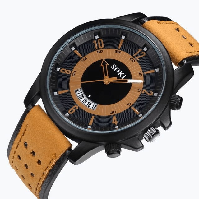 Montre de sport à quartz pour homme, bracelet en cuir, calendrier, mode