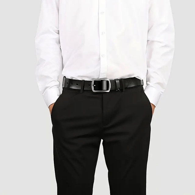 Ceinture cuir  Boucle ardillon Pour Homme, couleur noir, Taille: 140 CM  