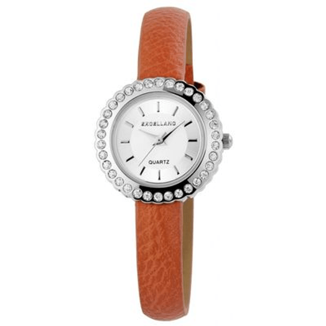 montre femme fond blanc et trass bracelet cuir de couleur marron