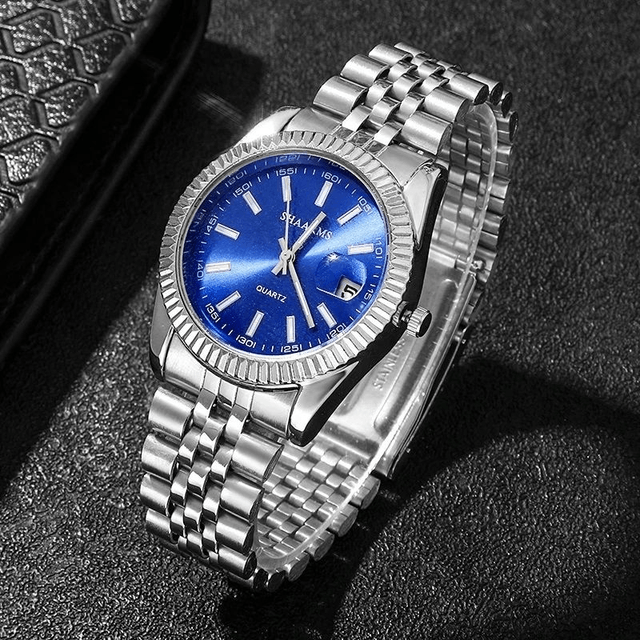 Montre-bracelet à quartz bleue de luxe pour femme