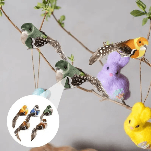 5 oiseaux artificiels avec texture de plumes réaliste en mousse avec Clip