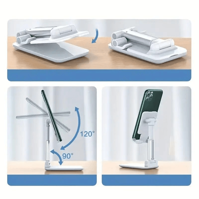 Support universel ajustable compact en ABS blanc, pour téléphone et tablette