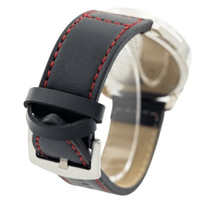 montre homme fond blanc créme, date,  avec trois cadran factice et son bracelet cuir  de couleur noir