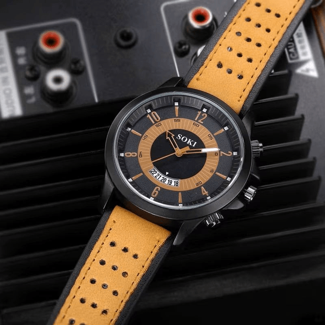 Montre de sport à quartz pour homme, bracelet en cuir, calendrier, mode