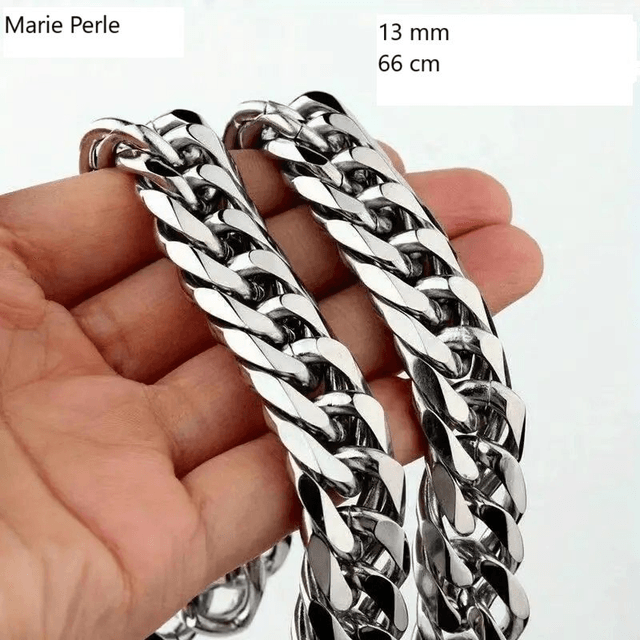 Chaîne épaisse pour homme en acier inoxydable argenté 13 MM L 66CM