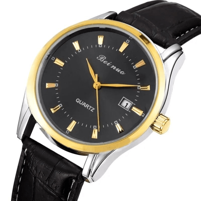 Montre bracelet cuir à quartz ronde étanche pour hommes date (1)