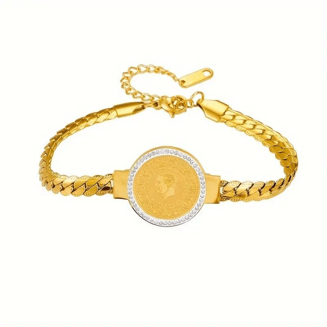 Bracelet en acier inoxydable orné d'une pièce de monnaie, antiallergique 
