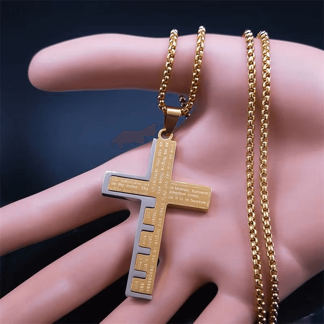 Collier de prière de croix d'église chrétienne pour hommes, acier inoxydable, doré