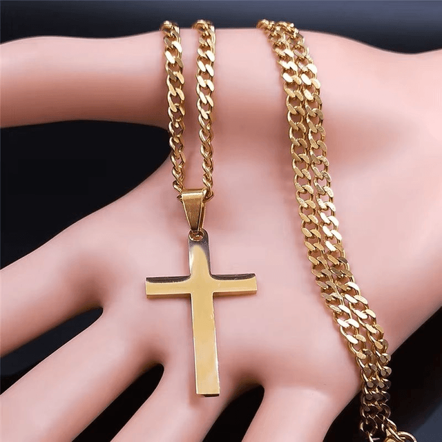 Collier de croix d'église, Marie Perle acier inoxydable, doré 