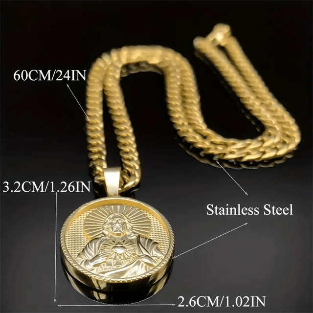Collier pendentif en acier inoxydable pour homme avec pendentif  marie perle