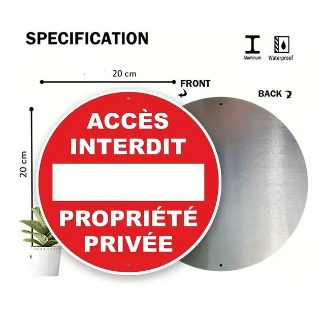 Panneau rond en aluminium : Panneau d'interdiction d'accès à la propriété privée,