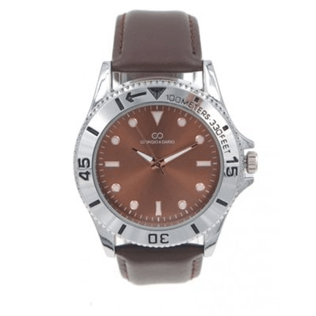 montre tendance homme Giorgio & Dario fond marron, et son bracelet cuir marron