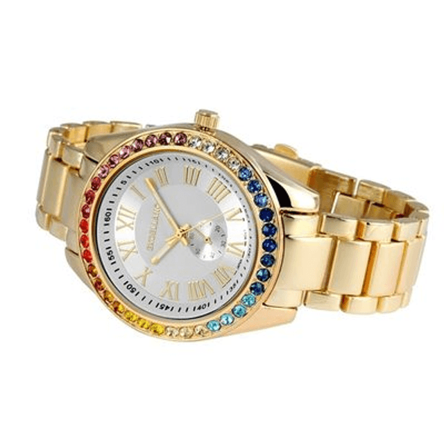  Montre marque Excellanc femme bracelet acier inoxydable de couleur dorée 
