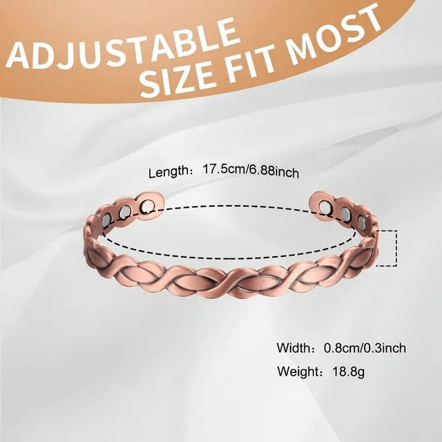 Bracelet magnétique en cuivre, Manchette Ajustable avec Design Tressé