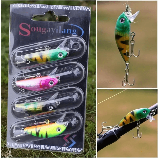 Ensemble de 4 Leurres de Pêche ABS Durable, Action de Nage Réaliste Pêche en Eau Douce & Salée