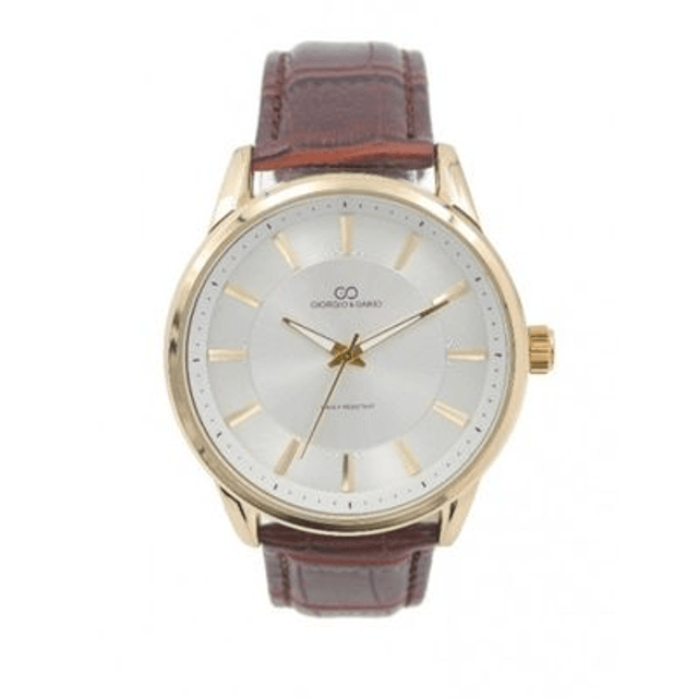 Montre Giorgio & Dario homme, boitier acier doré, étanche et son bracelet cuir marron