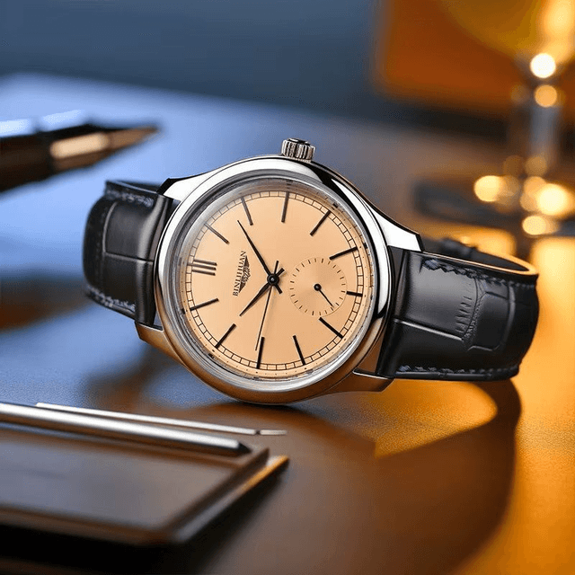 Montre bracelet cuir noir à quartz rétro ronde pour hommes étanche 3 bars