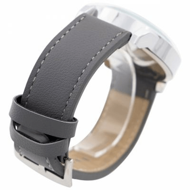 montre Michael John homme fond blanc crème, avec trois cadran factice, pour effet chrono et son bracelet cuir de couleur gris. 