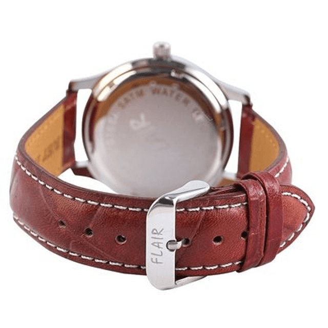 Montre marque Flair mixte date bracelet cuir véritable de couleur rouge