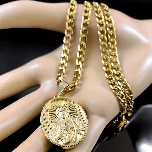 Collier pendentif en acier inoxydable pour homme avec pendentif  marie perle