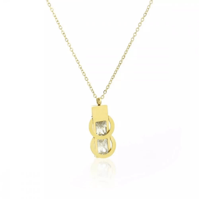 collier chaine en acier chirurgical plaqué or 14 carats et pierre précieuse brillante