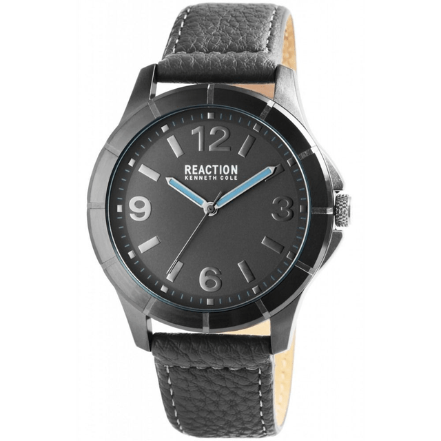 montre homme marque Kenneth Cole réaction bracelet cuir gris, aiguilles lumineuse, étanche, + boite