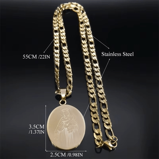 Collier pendentif vierge marie pour femmes et hommes, en acier inoxydable plaqué or