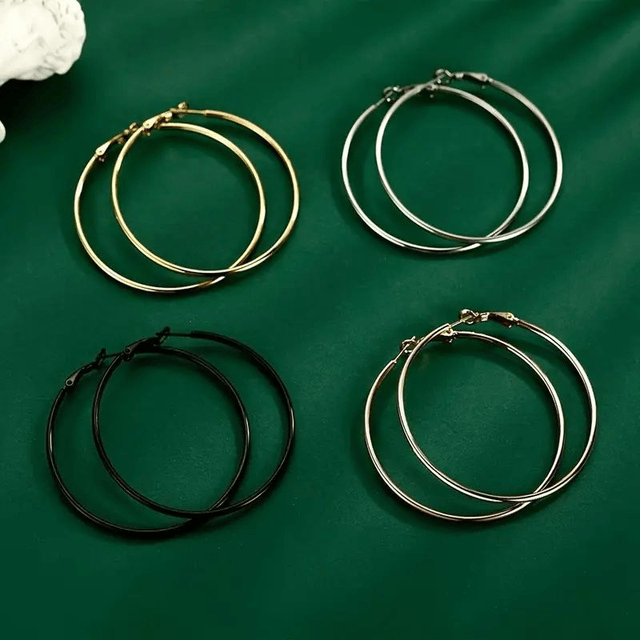 4 Paires de Boucles d'Oreilles Créoles en Acier Inoxydable 316L, Hypoallergéniques de 60 mm