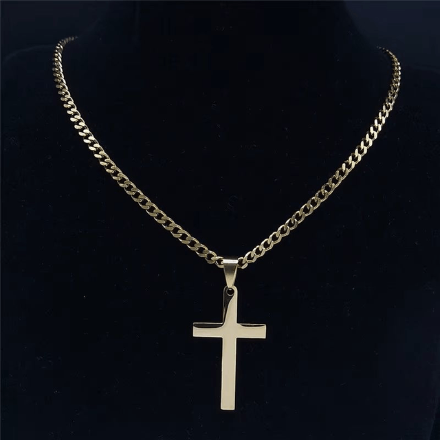 Collier de croix d'église, Marie Perle acier inoxydable, doré 