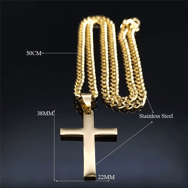 Collier de croix d'église, Marie Perle acier inoxydable, doré 
