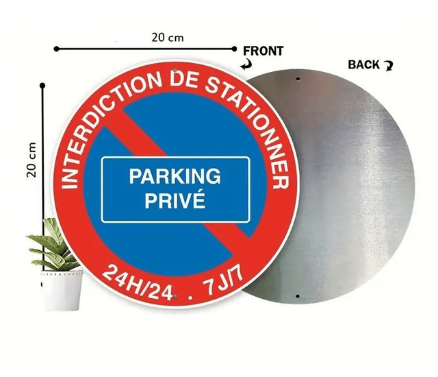 Panneau "d'interdiction de stationnement parking privé" Rond en Aluminium, Rouge & Bleu 