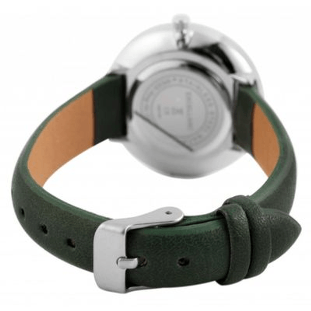 Montre marque Excellanc femme fond vert argenté, bracelet cuir de couleur vert