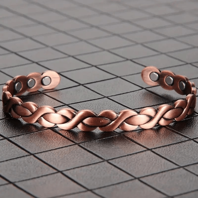 Bracelet magnétique en cuivre, Manchette Ajustable avec Design Tressé